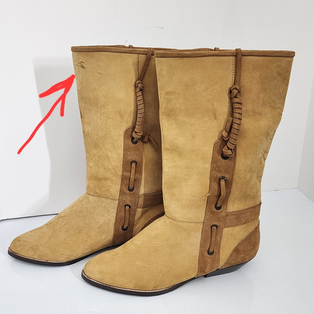 Vintage 80's Maine Woods Leather Boots Tan Low Heel Western DORADO RUN SMALL - Picture 15 of 16